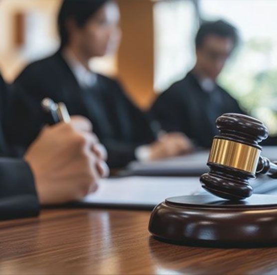 Courtroom proceedings gavel and judges