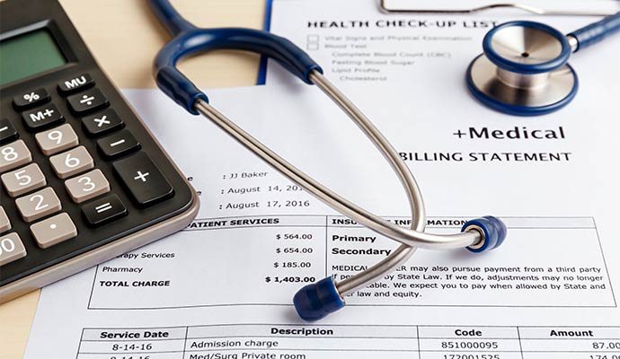 A medical billing statement and health check-up list